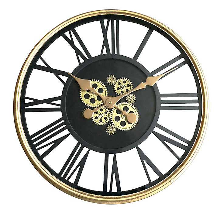 Horloge murale mécanique noir et or ⌀54 cm