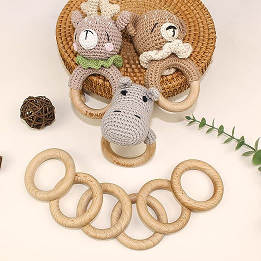 (6er Set) Ø45mm Holz Ringe DIY Naturholz Bastel Ringe für Baby Spielzeug / Makramee / Pflanzenaufhänger