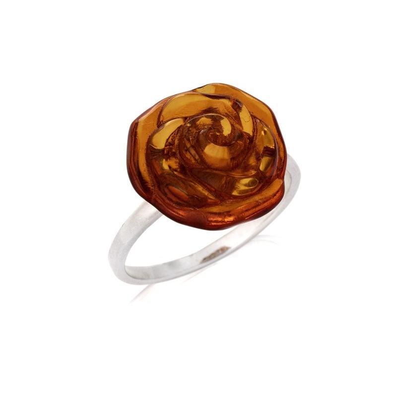 BAGUE AMBRE COGNAC ARGENT RHODIE