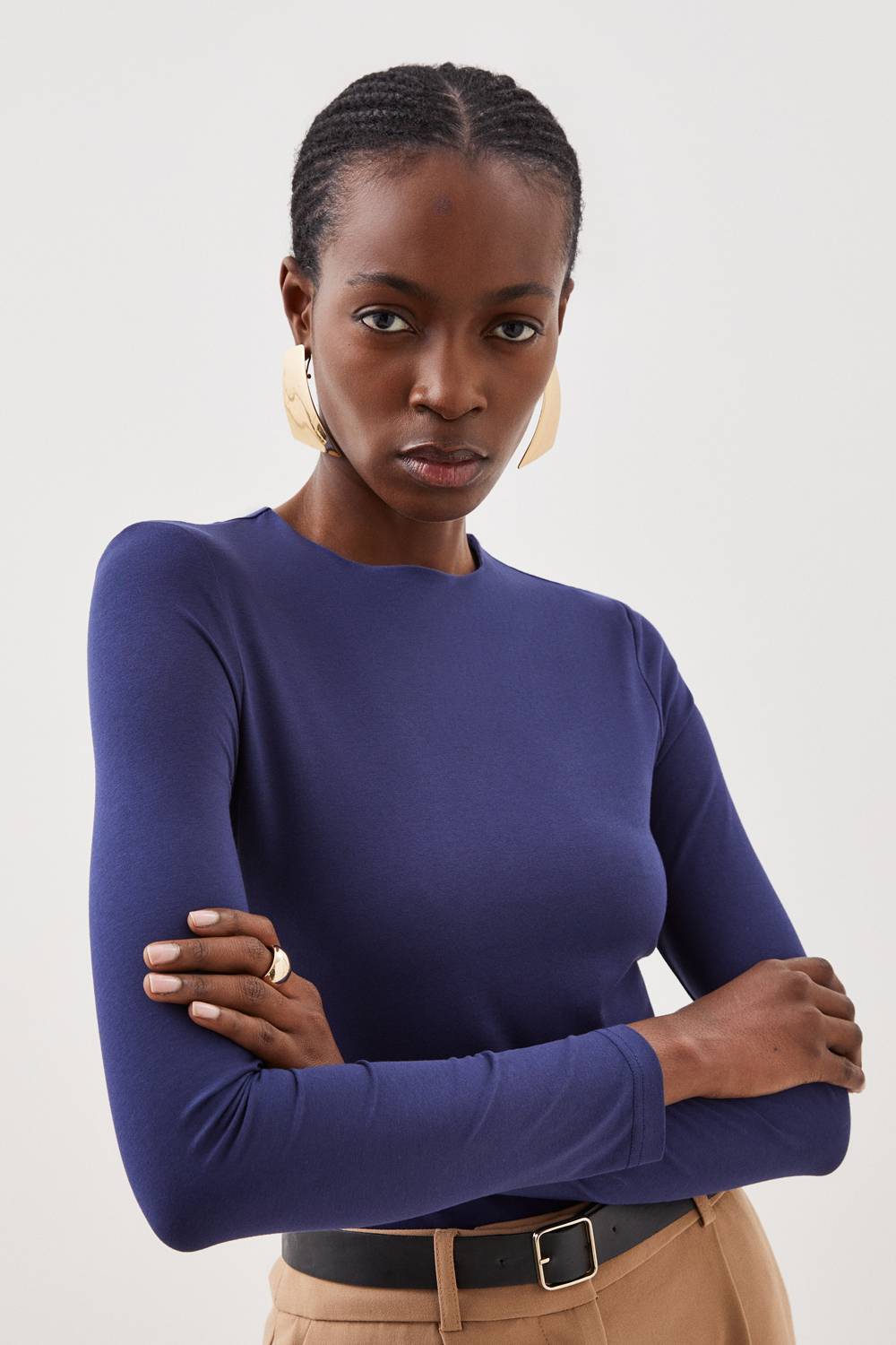 KarenMillen Haut À Manches Longues Col Rond En Coton Stretch