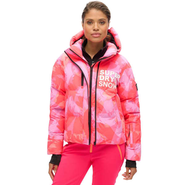 Veste de ski SUPERDRY HOODED SKI BOXY PUFFER JACKET BRUSH CAMO CORAL