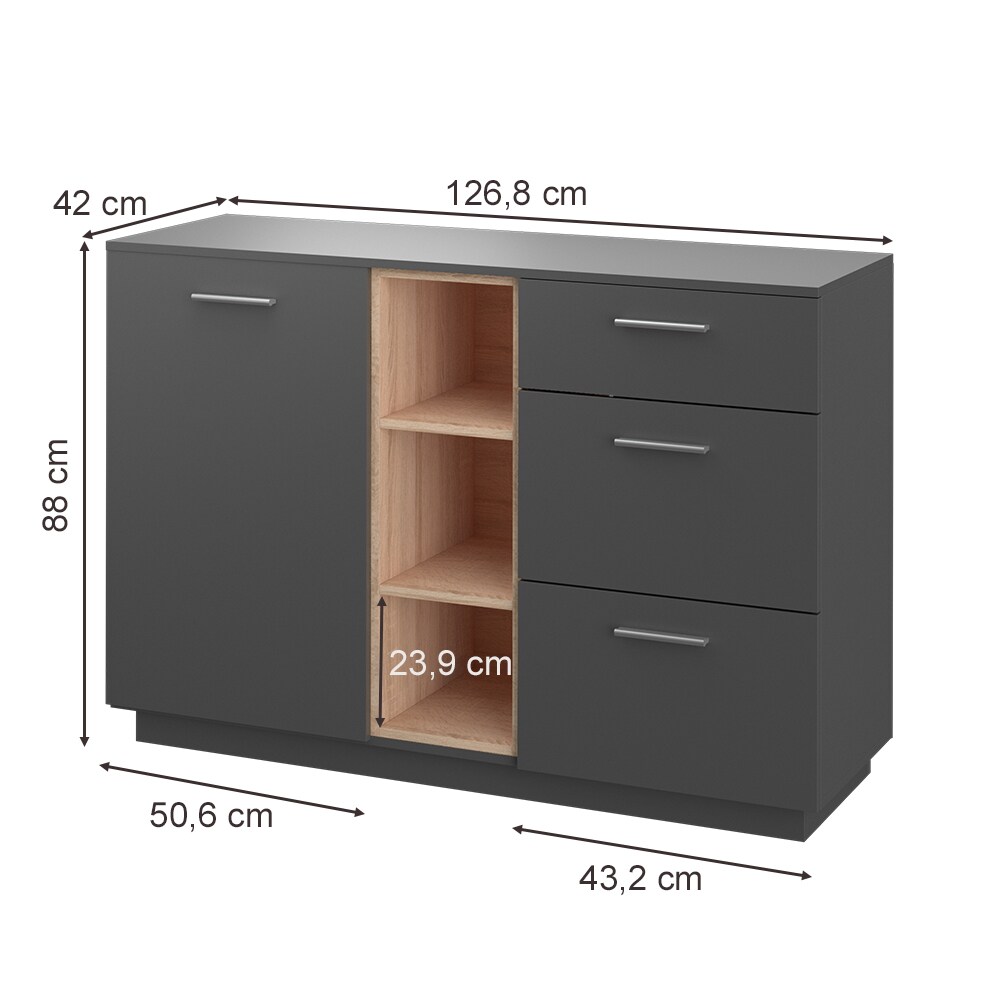 Vicco Kommode Highboard Anrichte Beatrice Anthrazit 3 Schubladen Sideboard Regal
