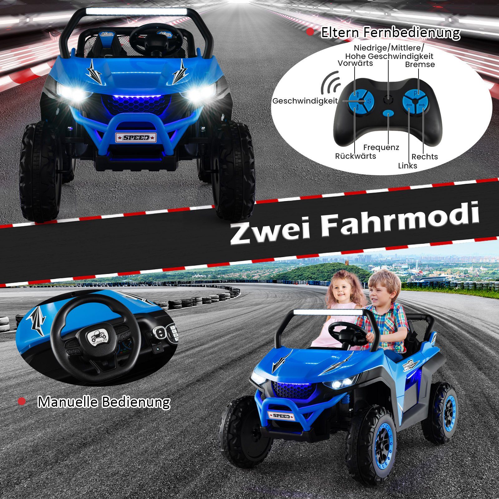 Quadriciclo infantil elétrico COSTWAY 12V, 2 lugares, 2-4 km/h