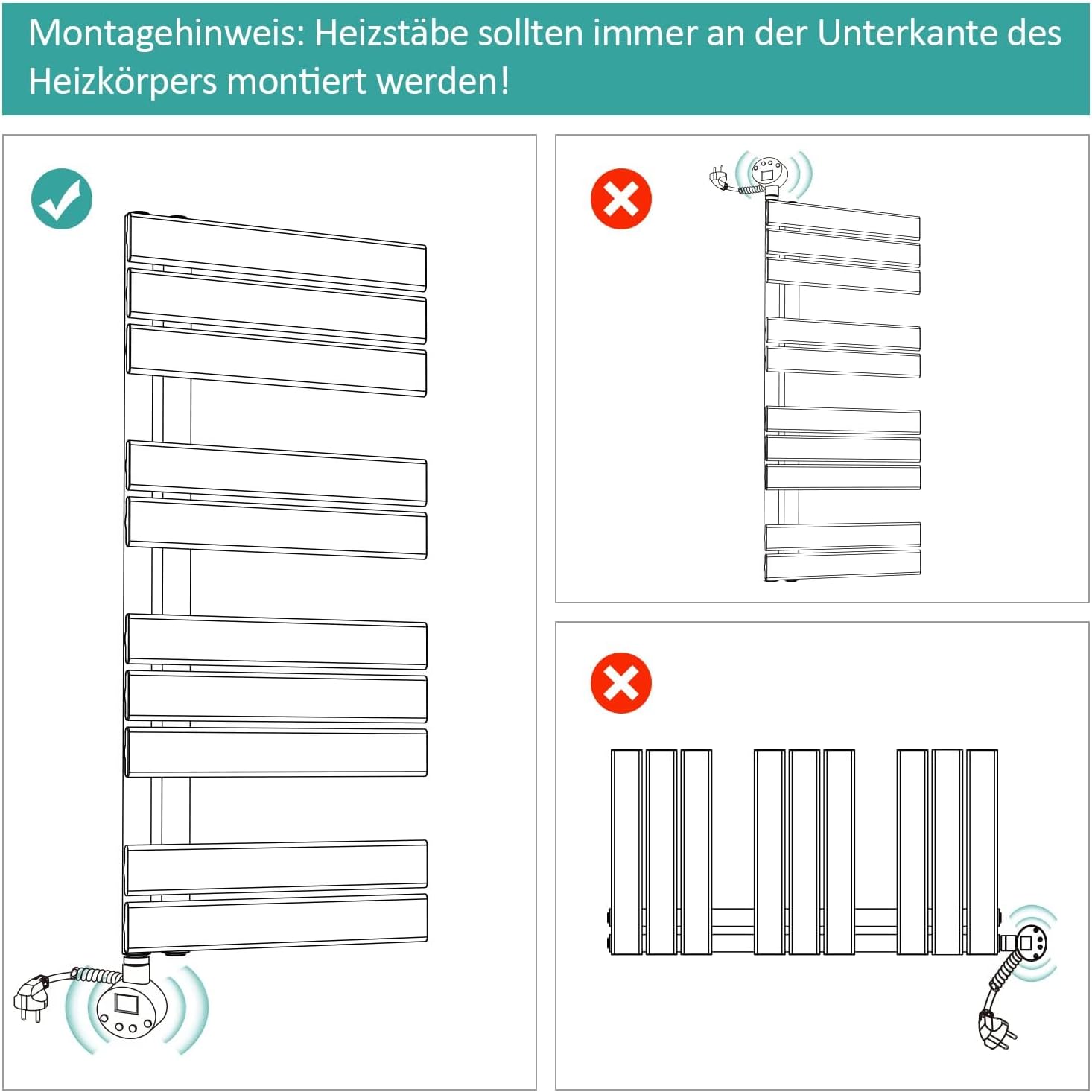 EMKE Handtuchheizkörper Elektrisch 762x500 mm, Flach Badheizkörper Handtuchhalter Elektrisch, Elektrischer Handtuchwärmer Handtuchtrockner Handtuchheizung mit Thermostat und Heizstab, 400W Anthrazit