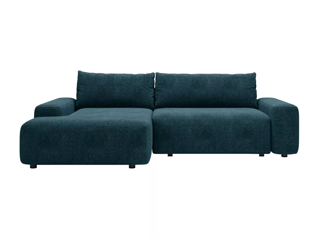 Canapé d'angle gauche convertible en tissu texturé bleu DAVISO