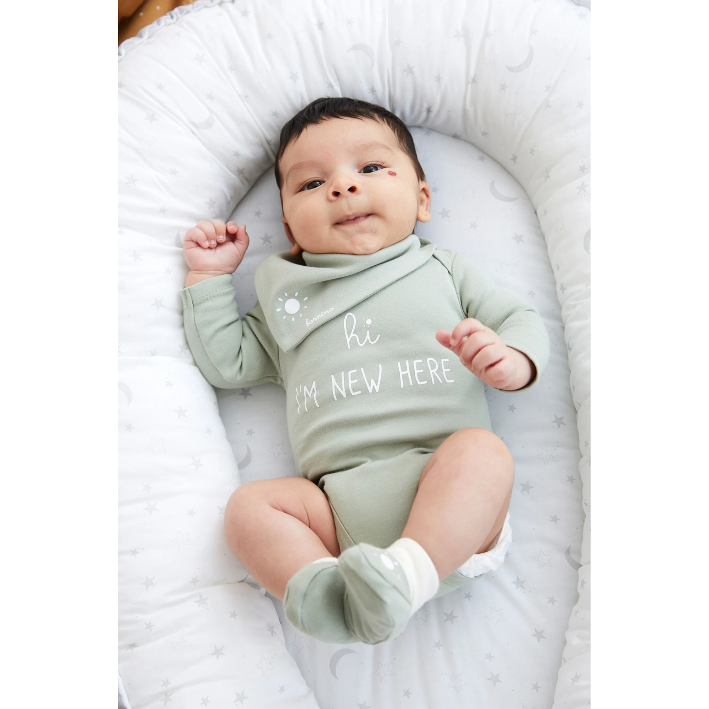 Bornino - Lieblinge 3-tlg. Geschenkset Body langarm, Schühchen und Dreieckstuch grün