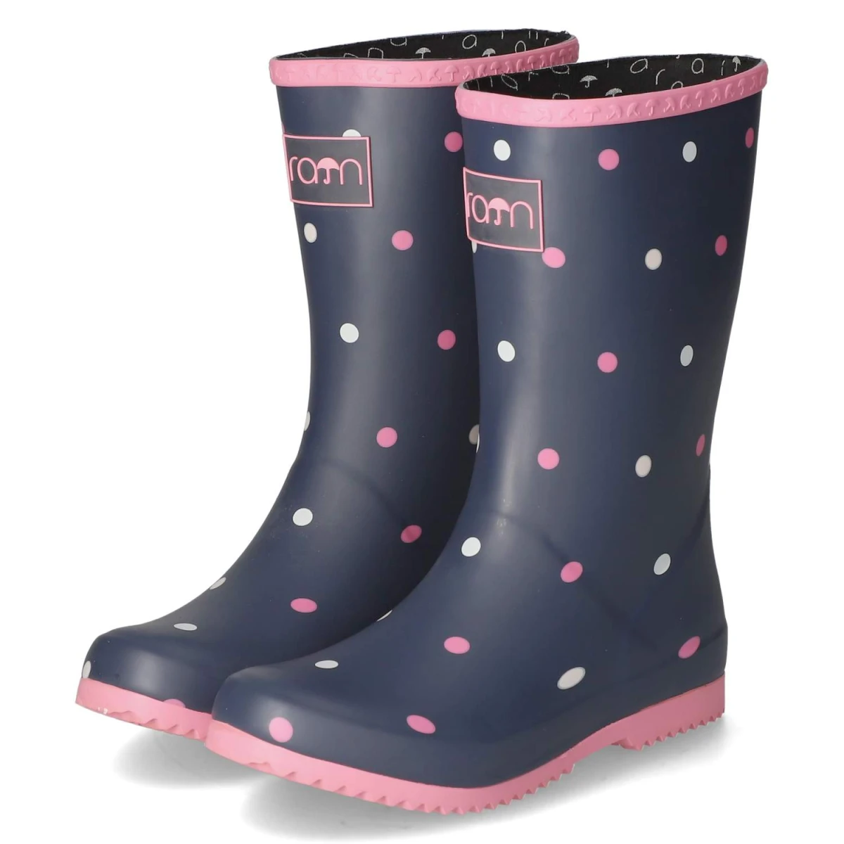 RajnGummistiefel DOTS - Navy white Pink