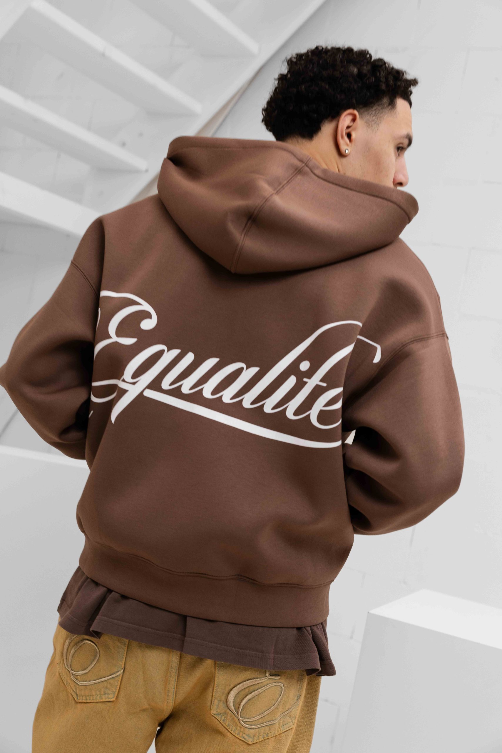 Equalité Yuki Oversized Scuba Full Zip Hoodie Heren Bruin