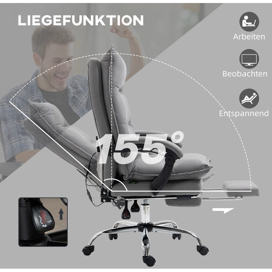 Vinsetto Massage-Bürostuhl mit Vibrationsmassagepunkte grau