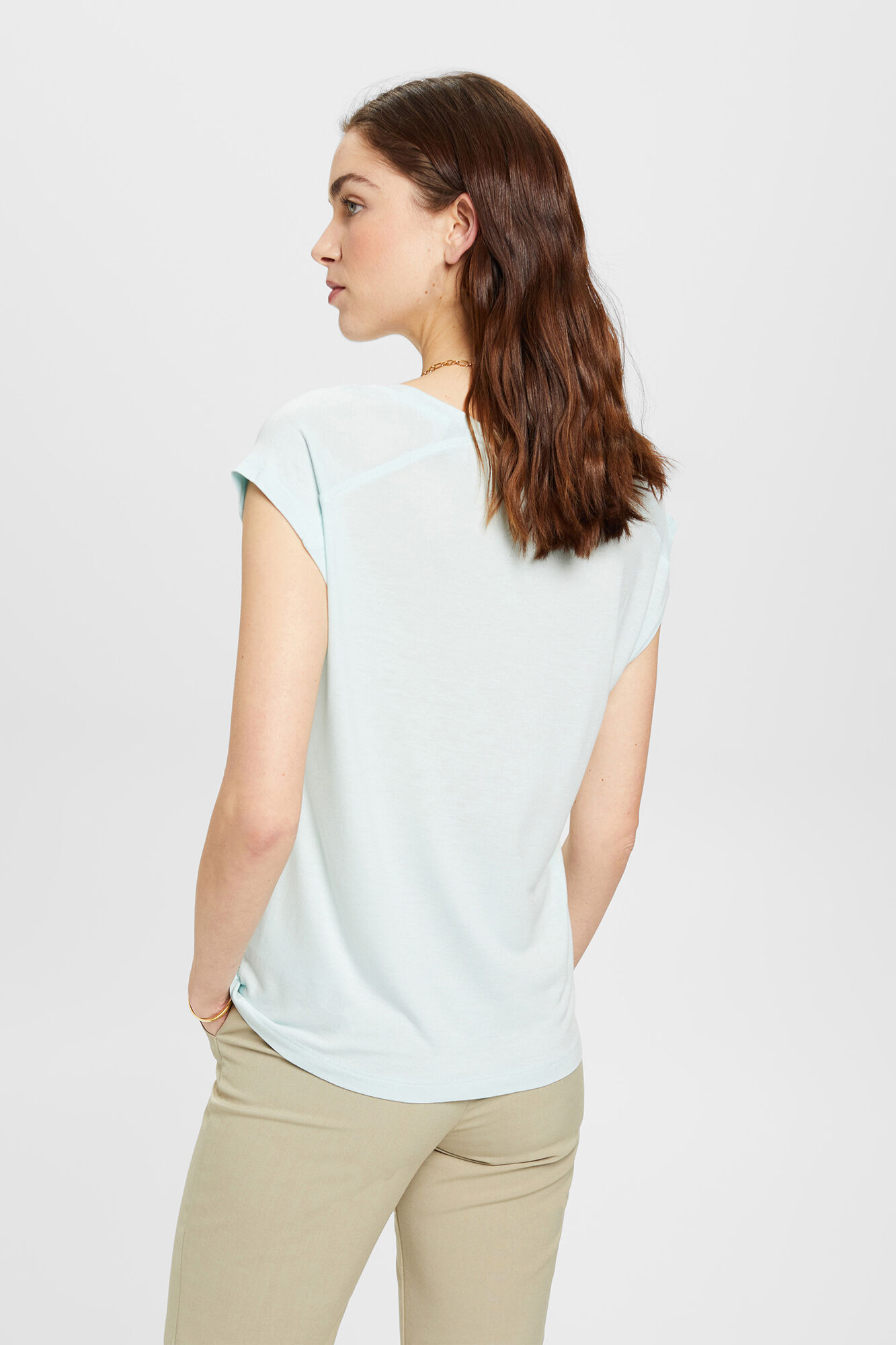 Camiseta de manga curta em viscose com estampa abstrata - Estampa azul