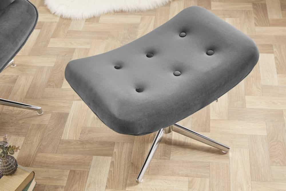 Eleganter Hocker MR. LOUNGER grau Samt mit Chromgestell