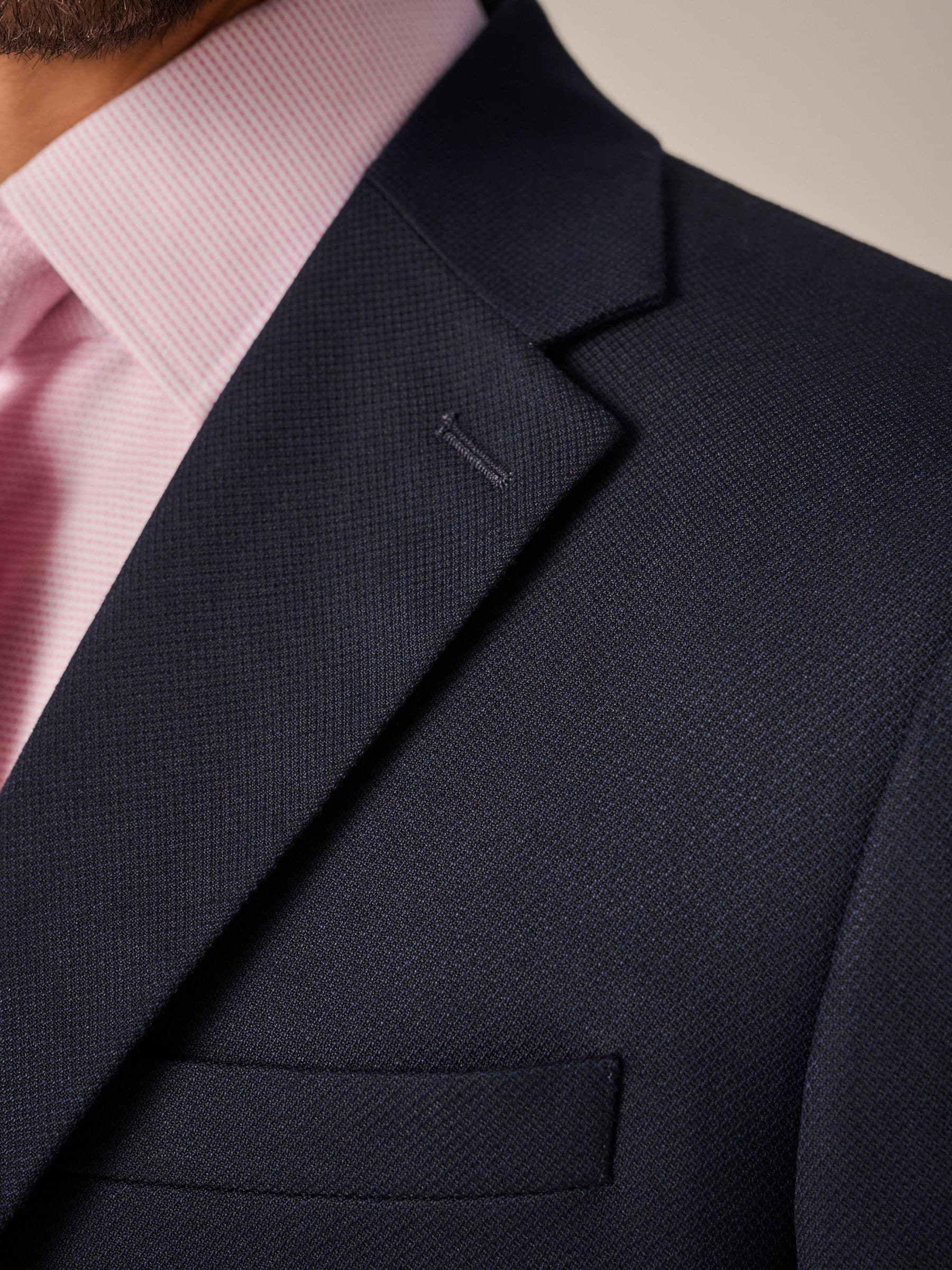 Donkerblauw - Slim Fit - Kostuum met textuur: colbert