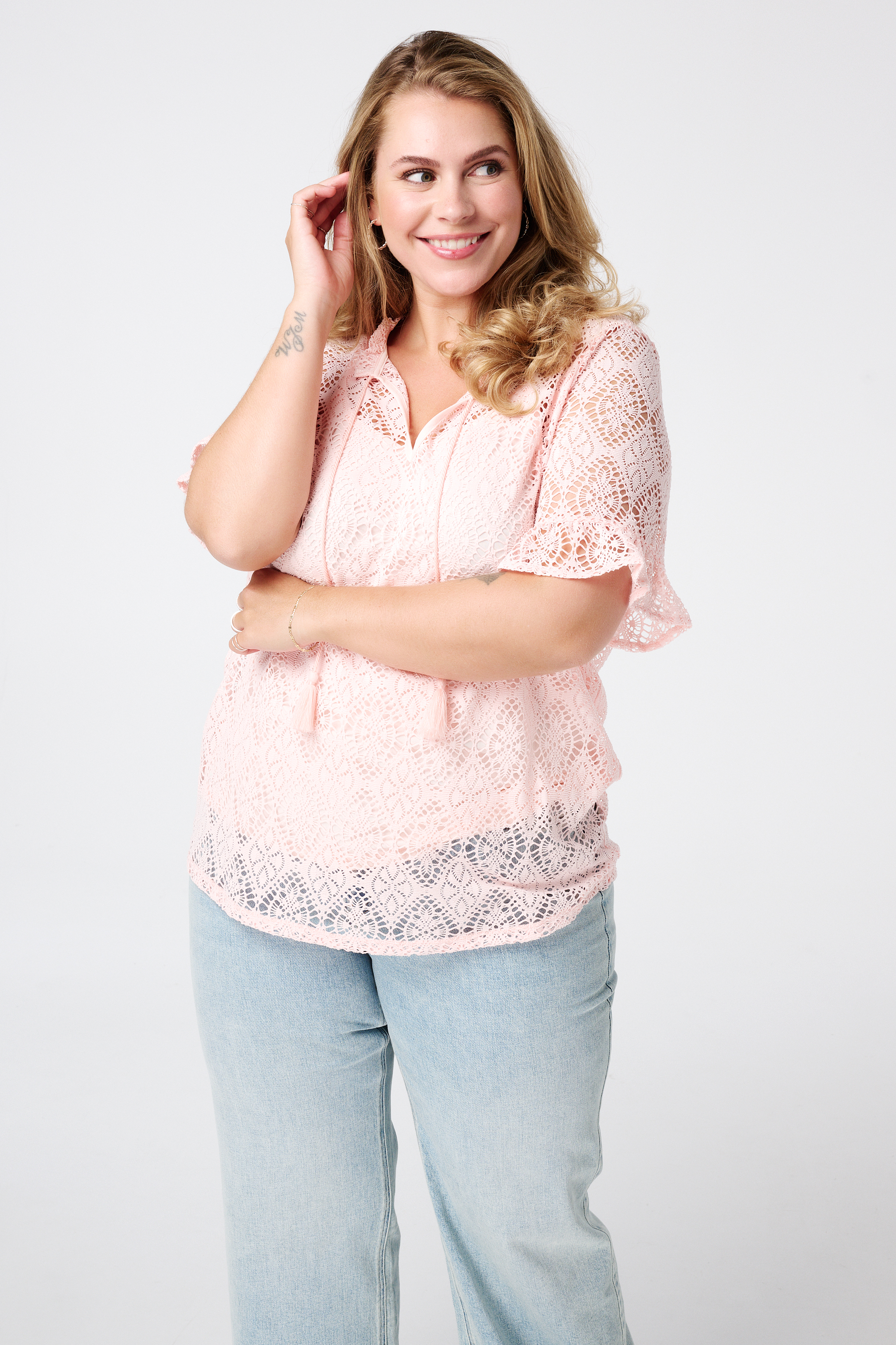 Kanten top Licht pink