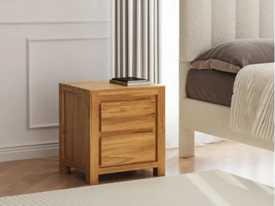 Table de chevet 2 tiroirs en bois de teck - Coloris : Naturel - ALEMIA