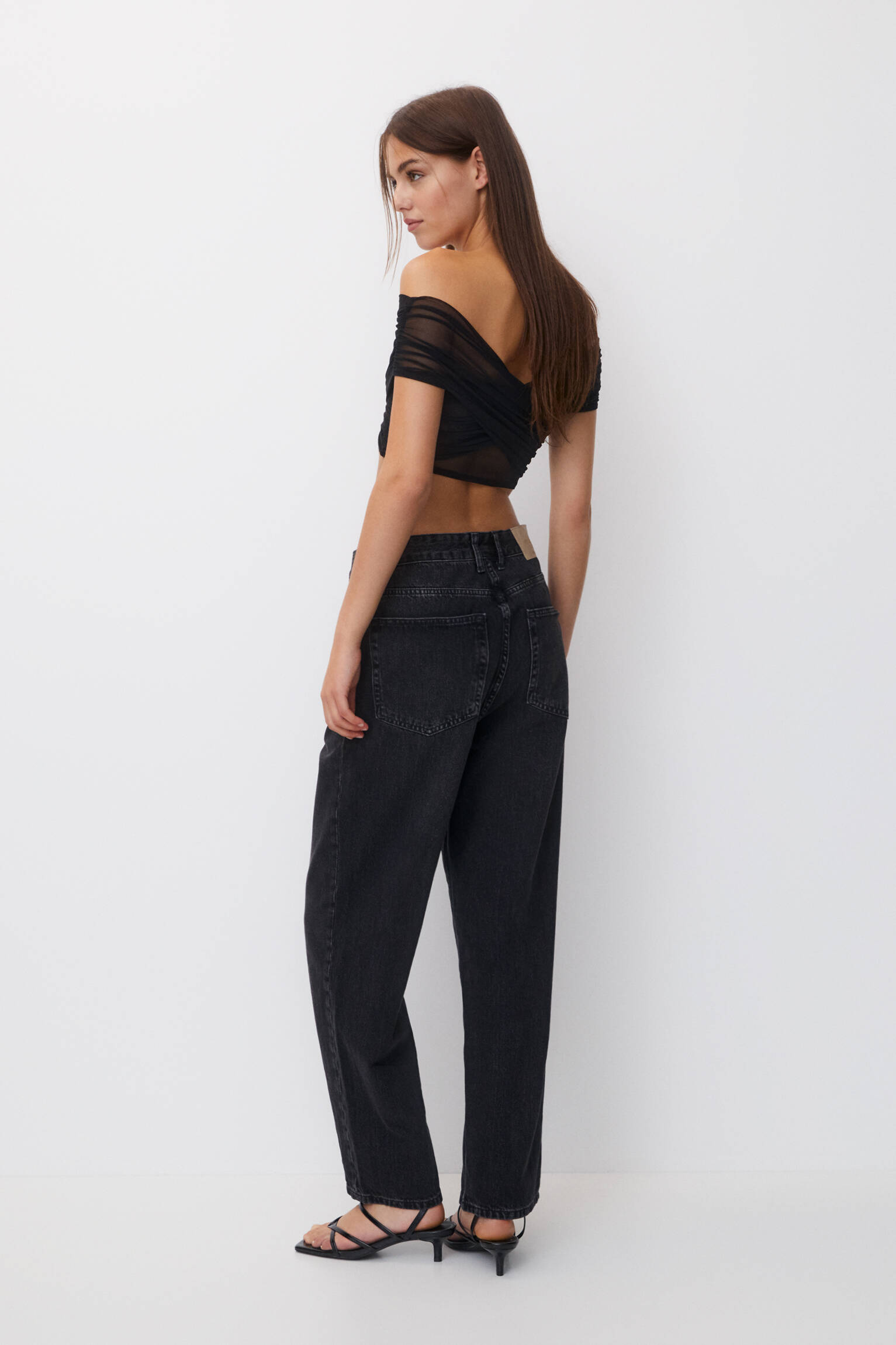 Top de tule drapeado - Preto