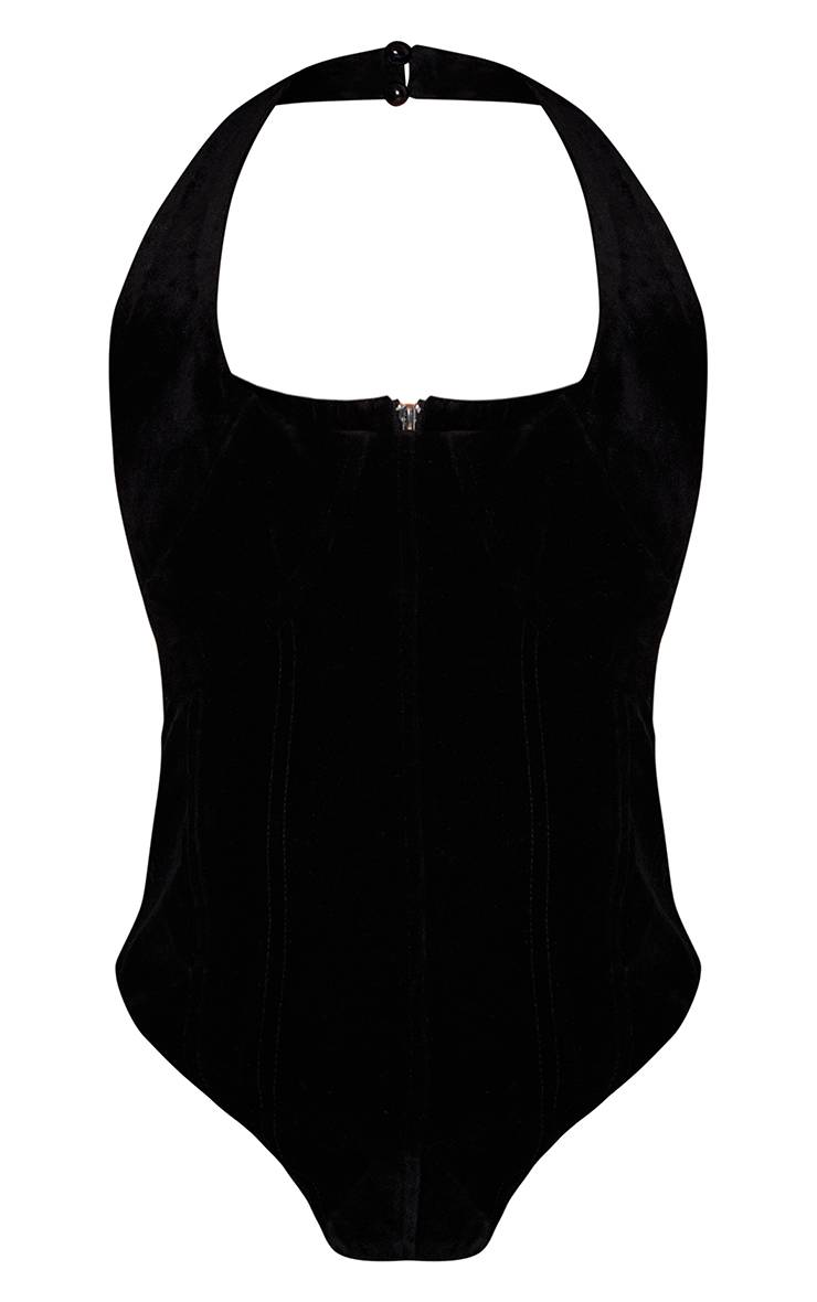 Noir Corset Col Licou En Faux Suède Avec Détails De Surpiqûres