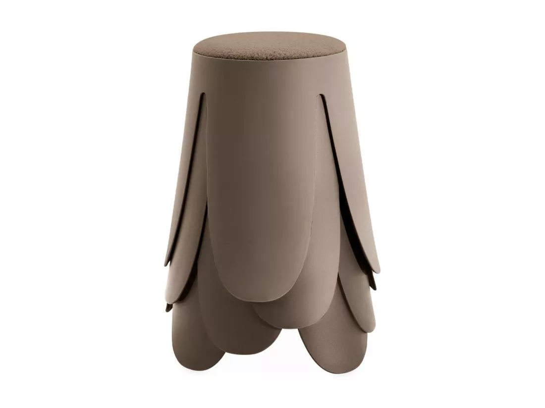 Set de 4 tabourets empilables marrons. bouclette texturée. NIKI. Ø30 / 44 x H46cm