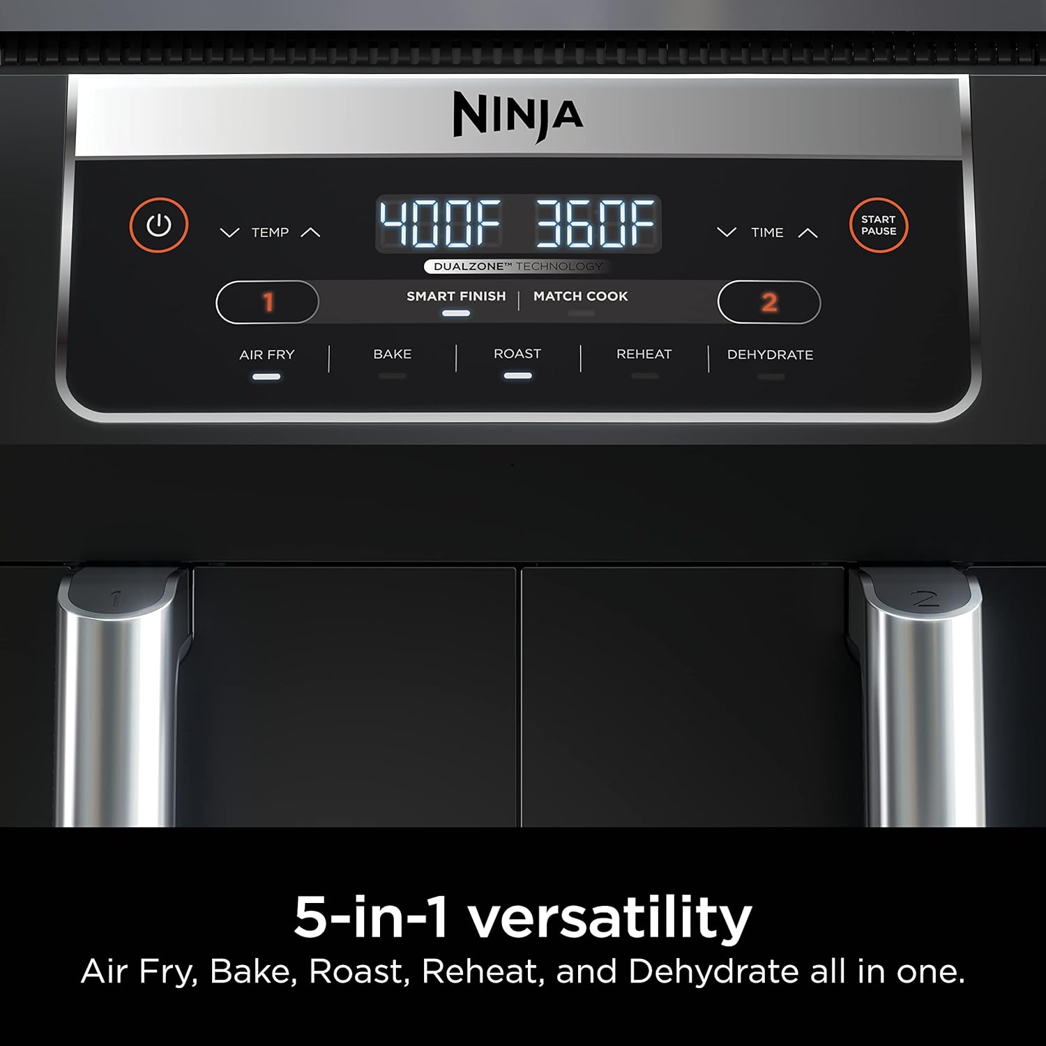 Ninja DZ090 Foodi – Friteuse à air 5 en 1 DualZone à 2 paniers avec 2 paniers de friture indépendants, Match Cook & Smart Finish pour rôtir, cuire, déshydrater et plus encore pour des collations
