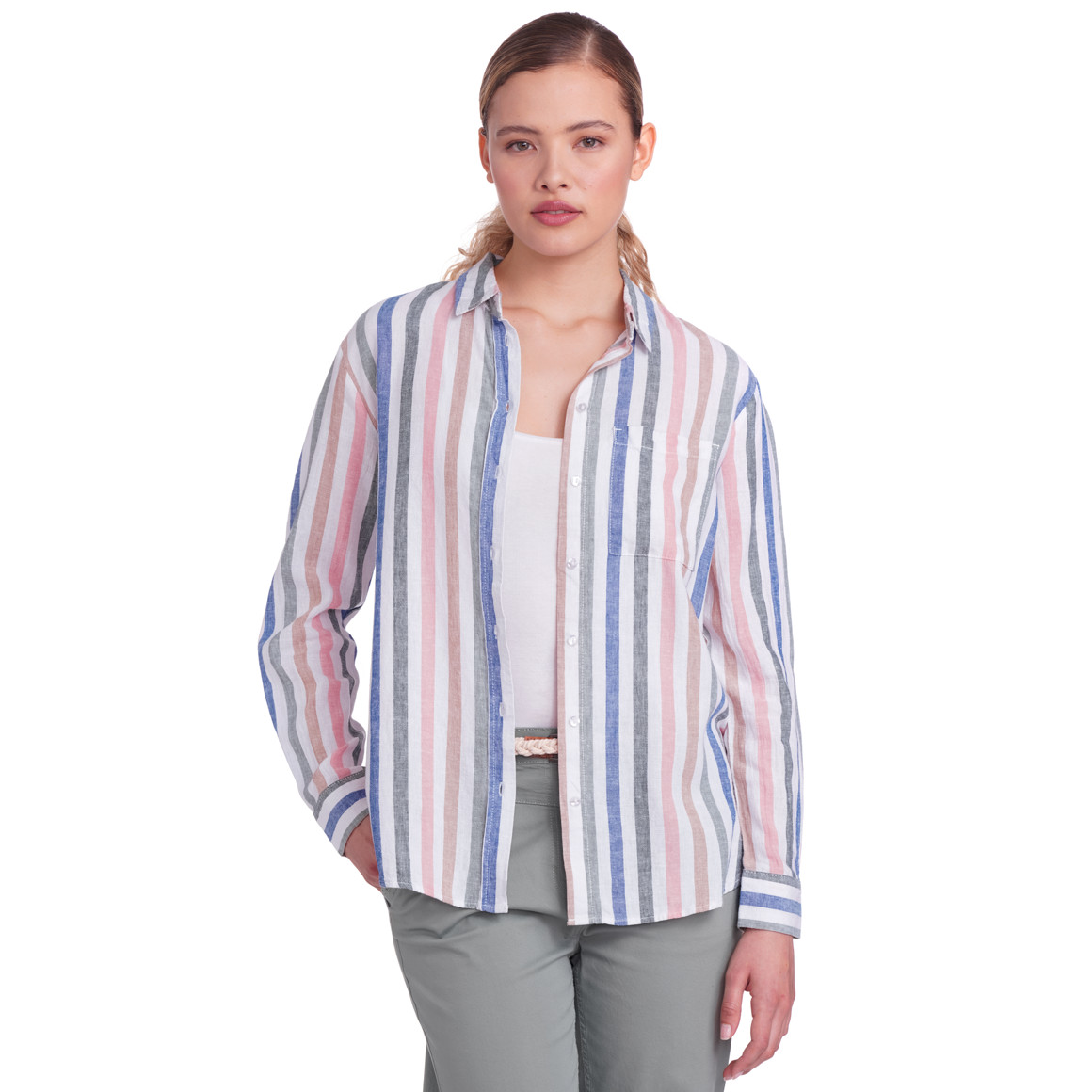 Gina Damen Leinen-Bluse mit Streifen weiss / bunt