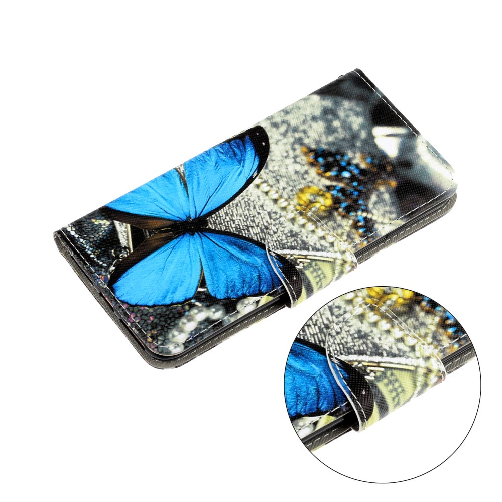 Samsung Galaxy S21 FE 5G Leder Tasche - Blauer Schmetterling