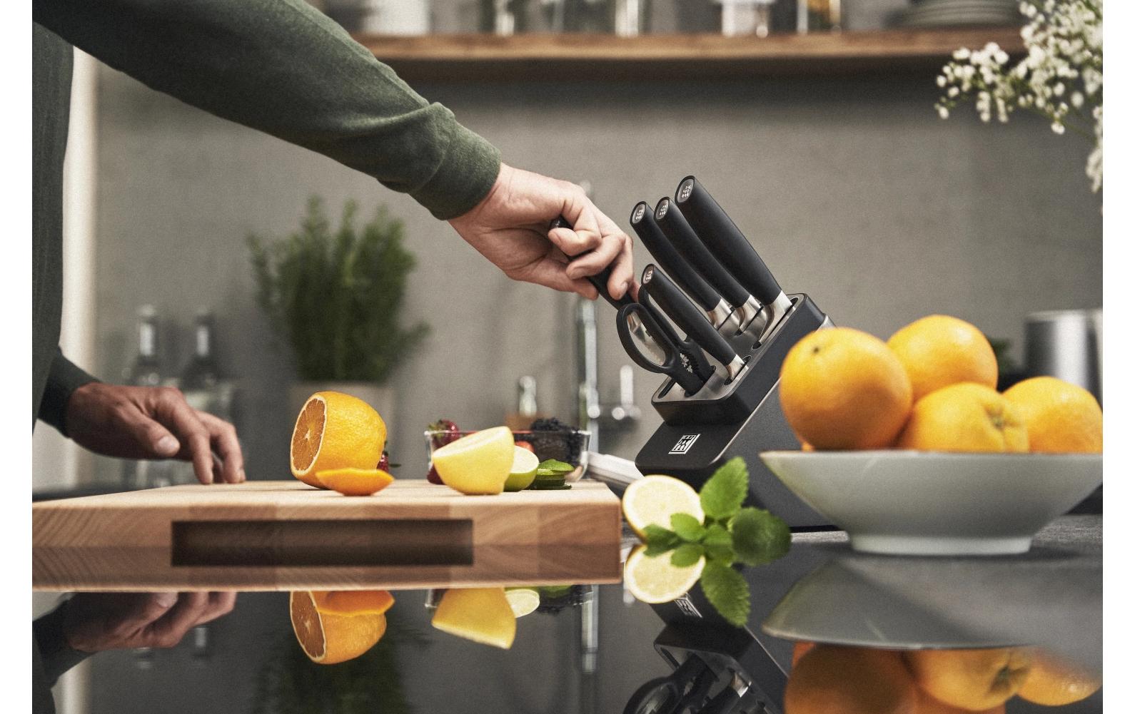 Messerblock-Set mit Messer All Star Silber, 7-teilig<br>Selbstschärfender Messerblock