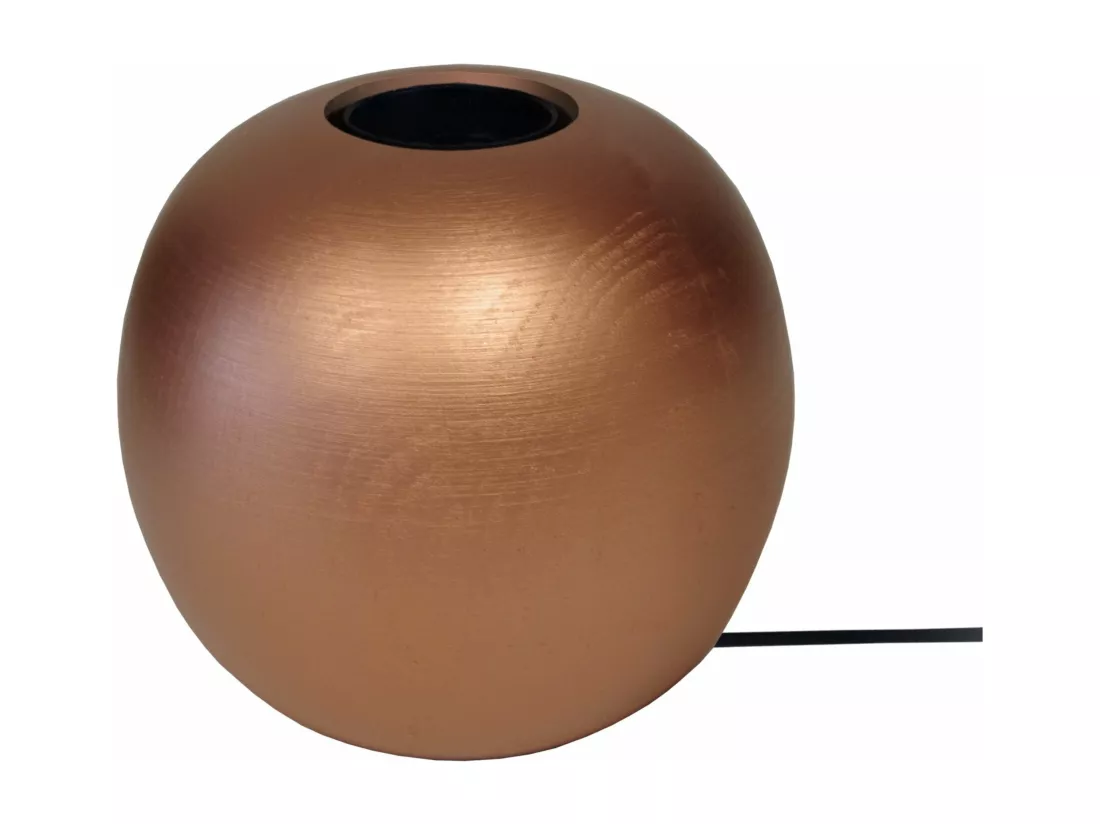 Pied de lampe globe bois cuivre 10 cm.