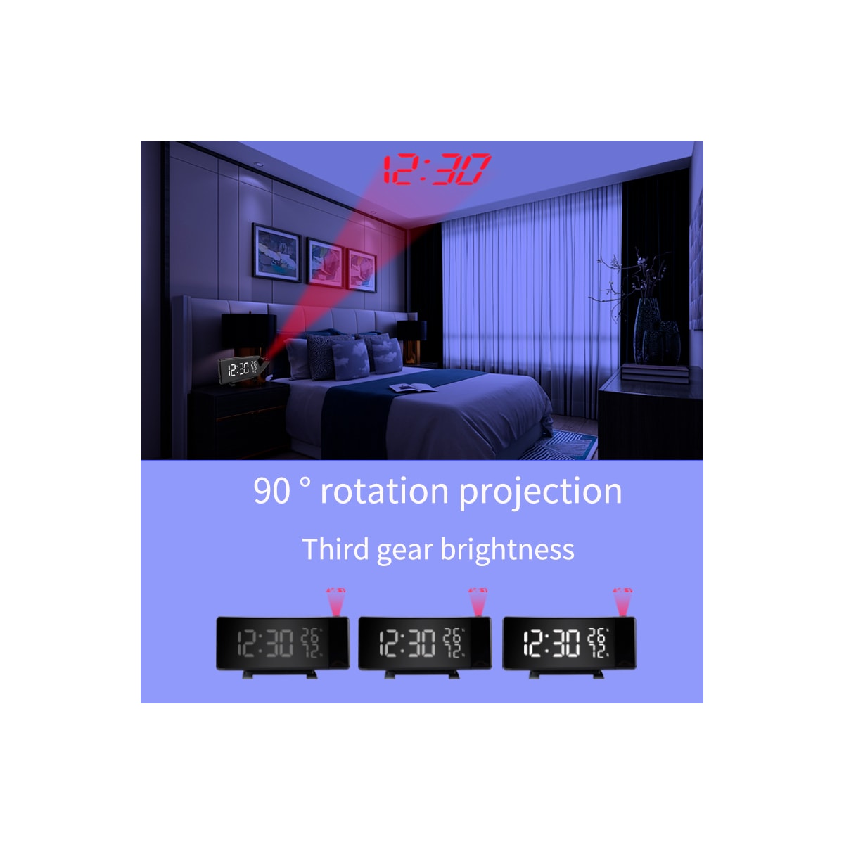 Multifunksjonell LED-projeksjon vekkerklokke / temperatur / fuktighet / snooze