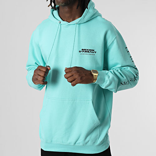 Sweat Capuche Chest And Sleeve Bleu Clair Noir
