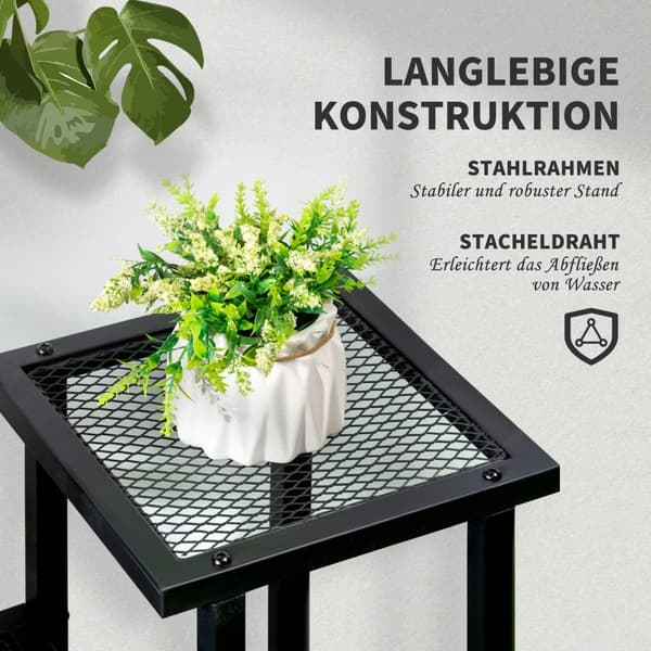 Plantehylle Med 4 Etasjes Flerlags Blomsterhylle Plantestativ For Hagebalkong Metall Svart 91X25X83Cm
