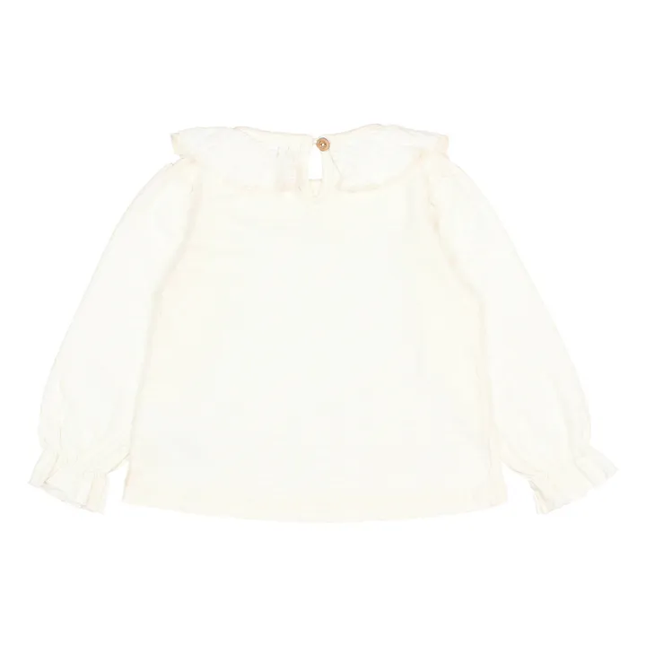 Búho T-Shirt Coton Bio Flammé Col Volants | Ecru