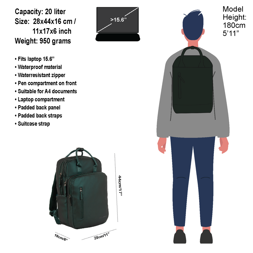 New Rebels William Milwaukee Handel Backpack Metallic Green 15,6 inch