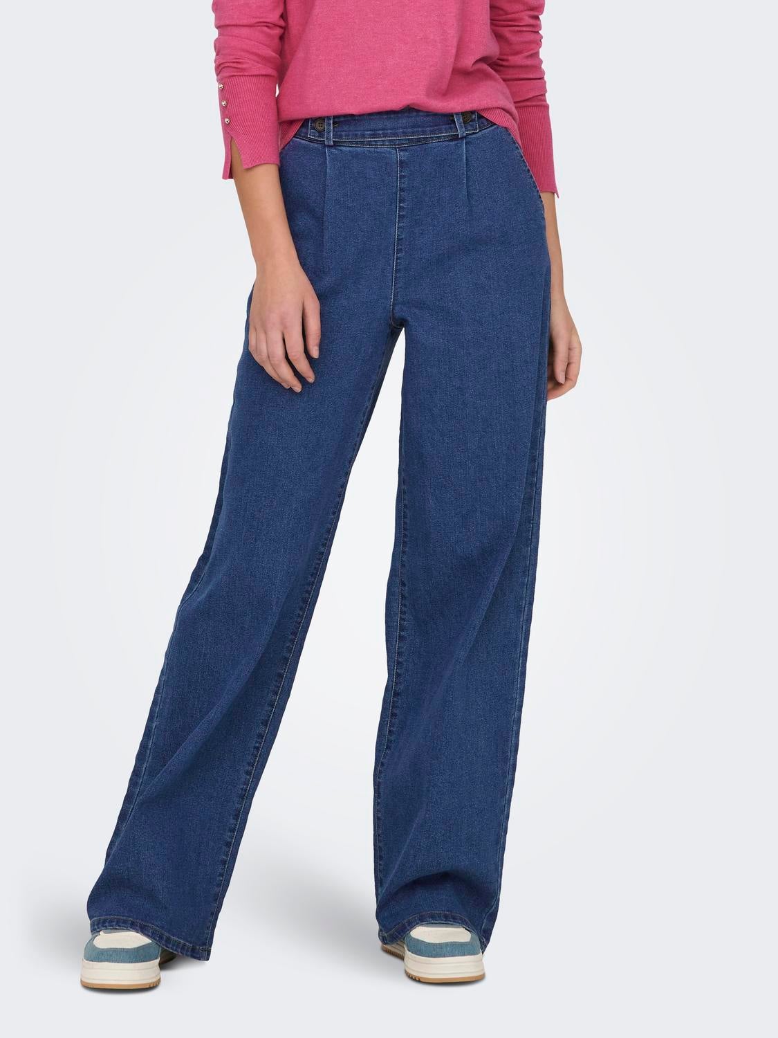 JDYGEGGO Hohe Taille Gerade geschnitten Jeans Medium Blue Denim