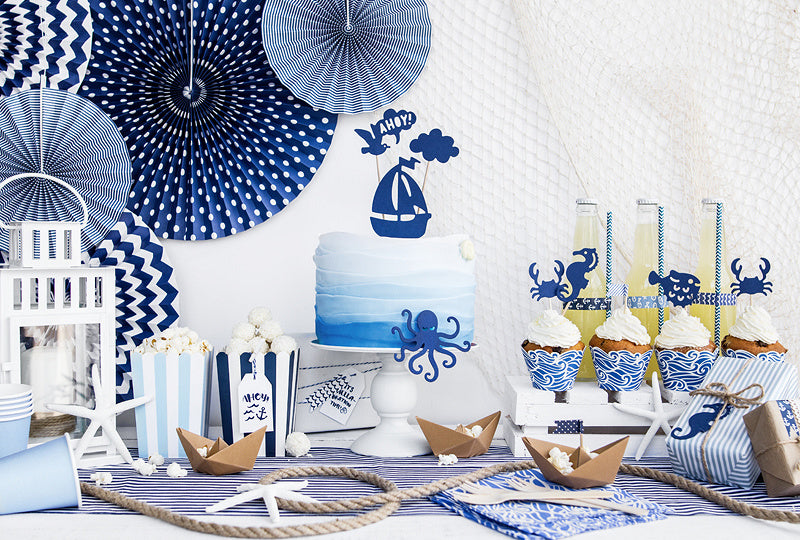 Popcorn Bakjes Blauw Mix 12,5cm 6st