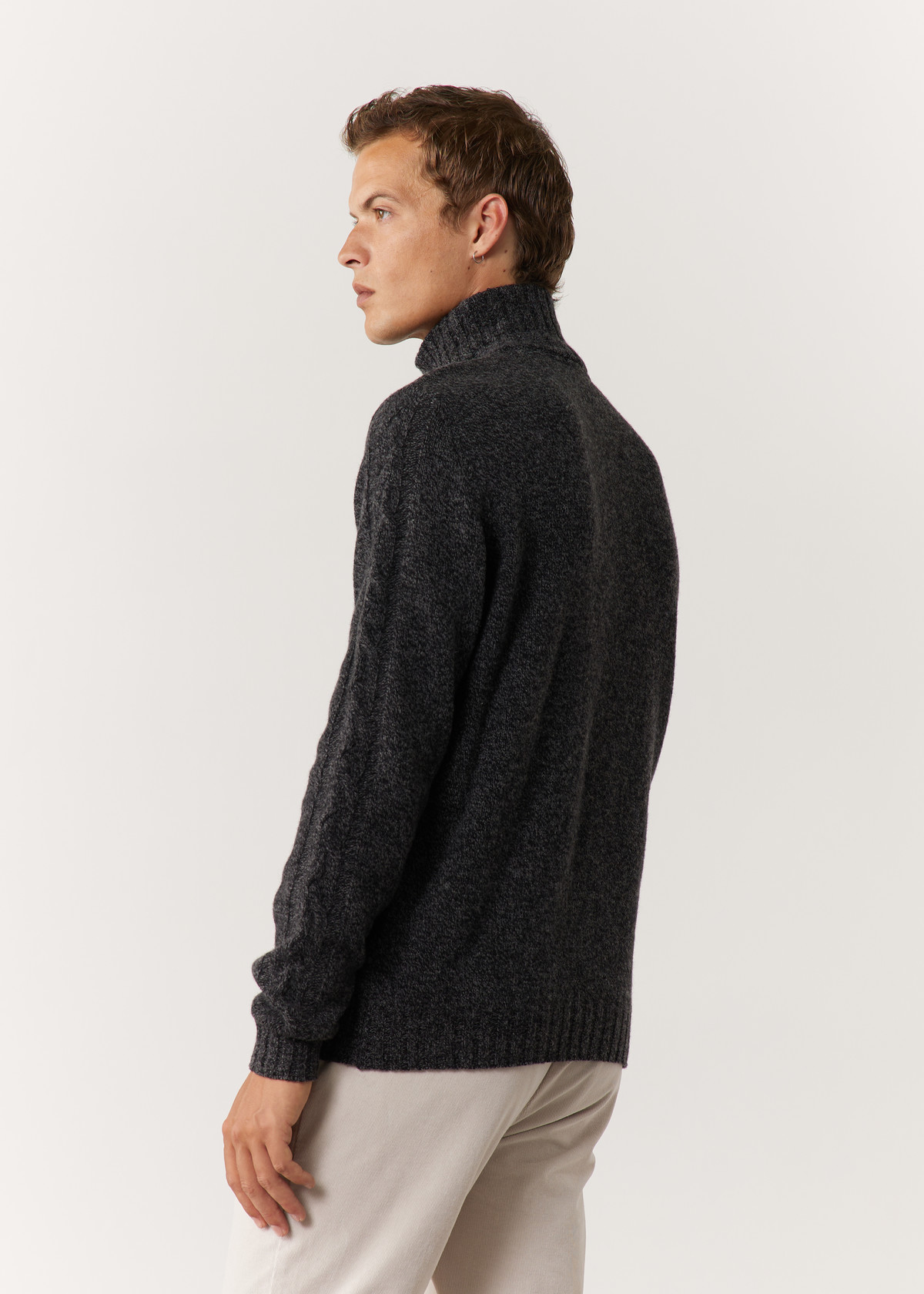 Pull col zippé en laine mélangée unie anthracite