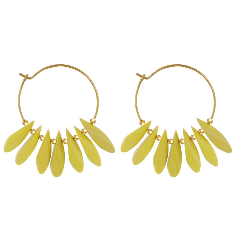 Boucles d'Oreilles Créoles en Acier Pétales en Bois
