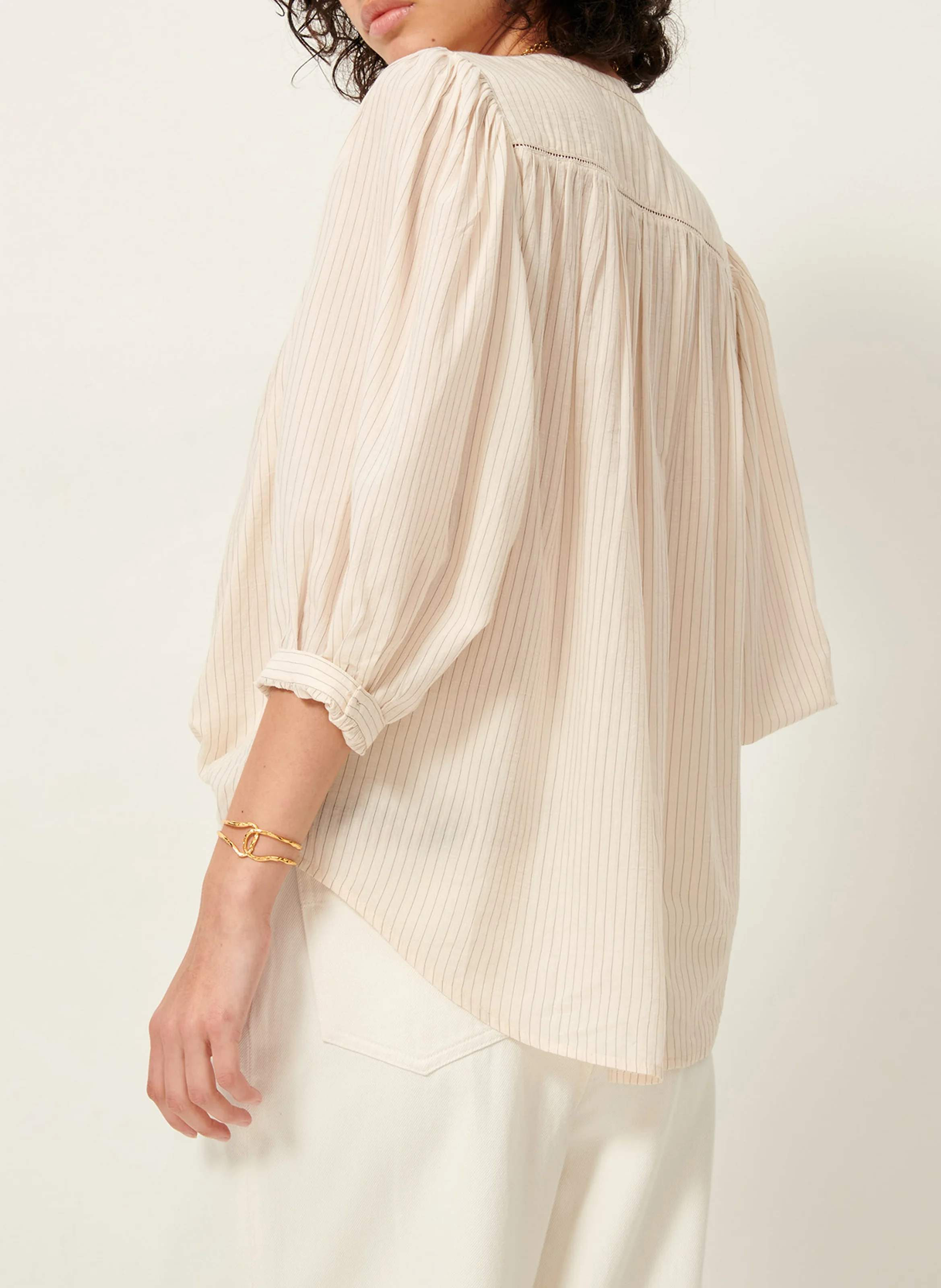 SAVI - Chemise ample col mao en coton mélangé | Noir