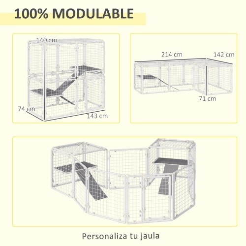 Parque infantil Pawhut de 2 andares, branco, com cerca de metal.