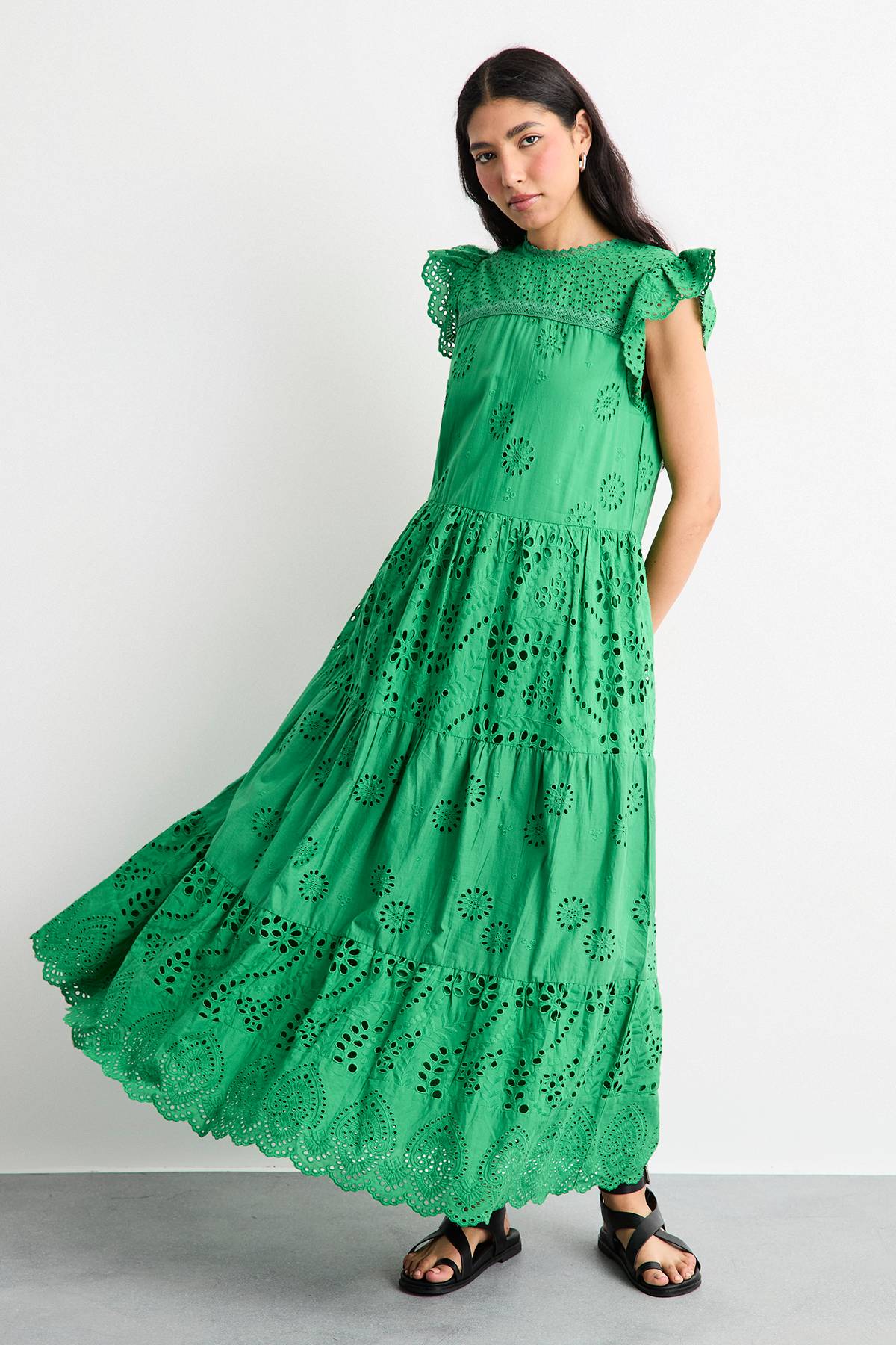 Warehouse Robe Midi Étagée Mix Broderie