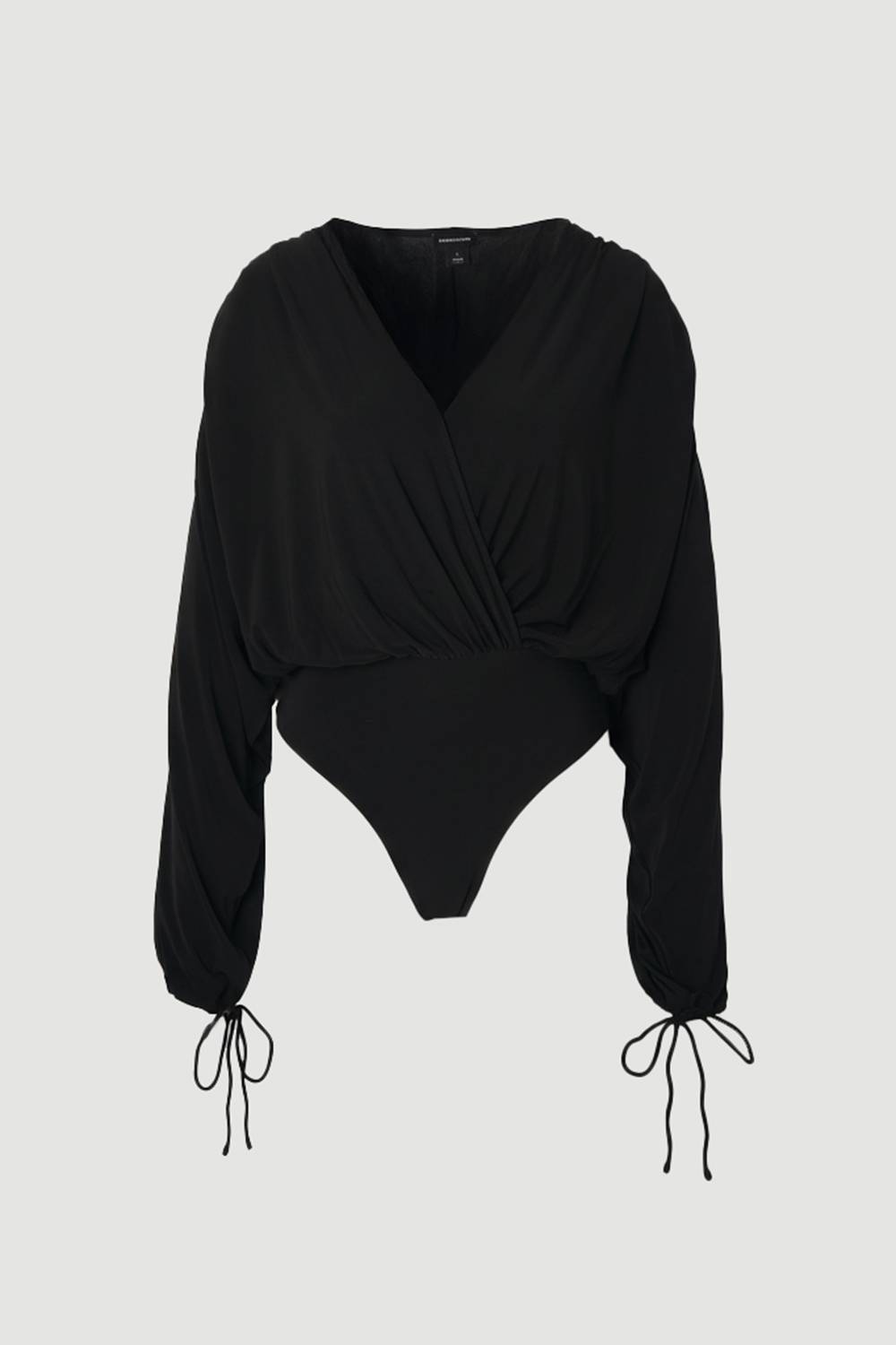 KarenMillen Body à Manches Chauve-Souris, Décolleté Plongeant et Fronces en Crêpe Drapé Extensible