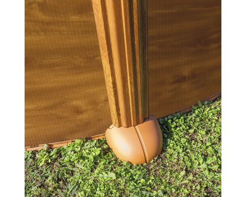 Opzetzwembadset van staalwand Gre rond Ø 480x132 cm incl. zandfiltersysteem, skimmer, trap, filterzand & bodembeschermvlies houtlook
