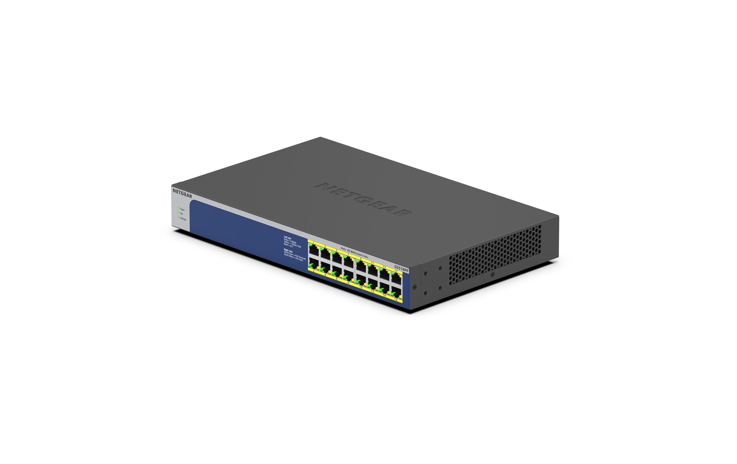PoE+ Switch GS516PP-100EUS 16 Port<br>16-Port Gigabit Ethernet unmanaged High Power PoE+ Switch