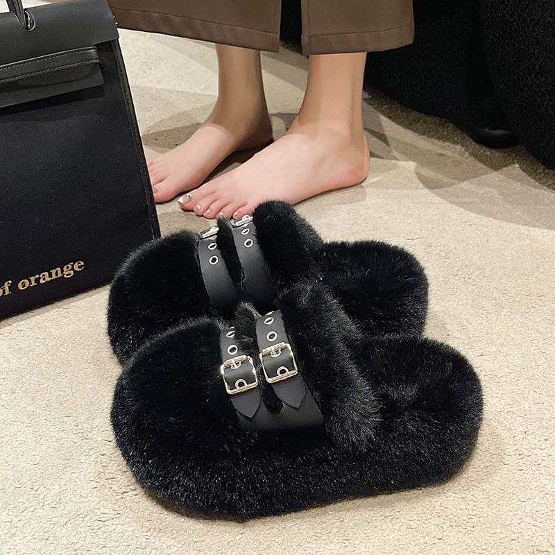 Anjay - Gespen Fluffy Platform Pantoffels
