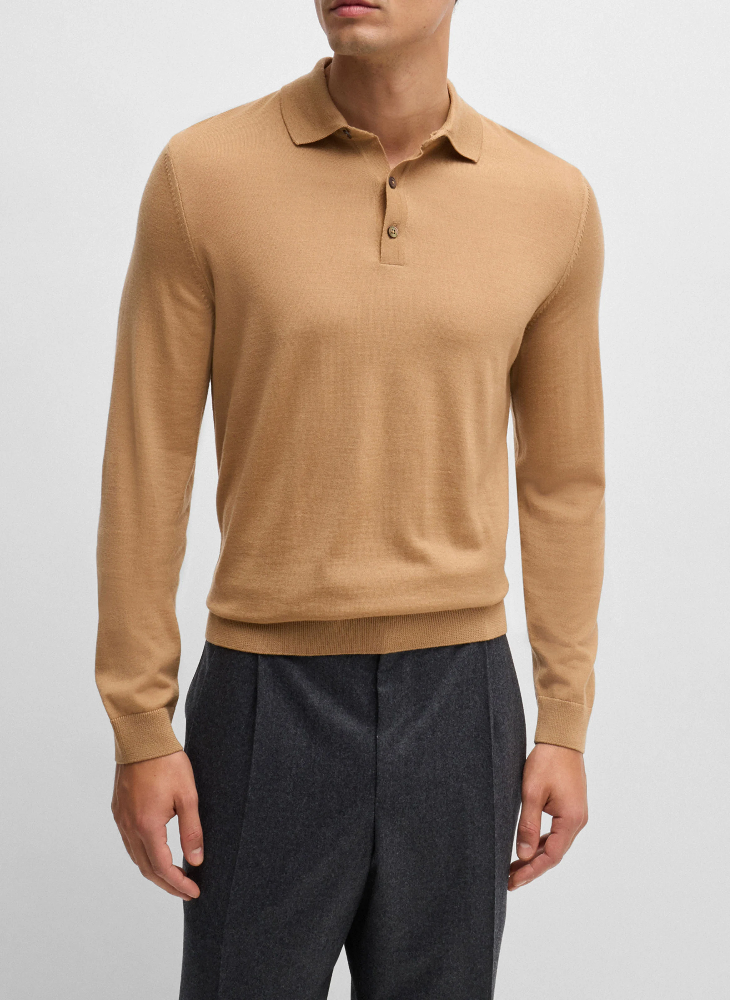 Polo slim-fit en laine | Beige