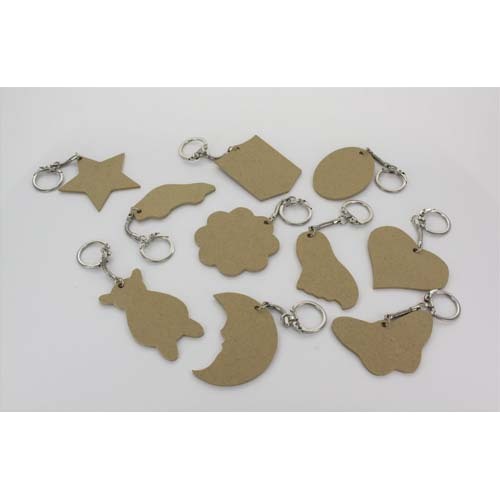 Porte-cles o'color bois a decorer formes assorties 6cm  sachet 10 unites