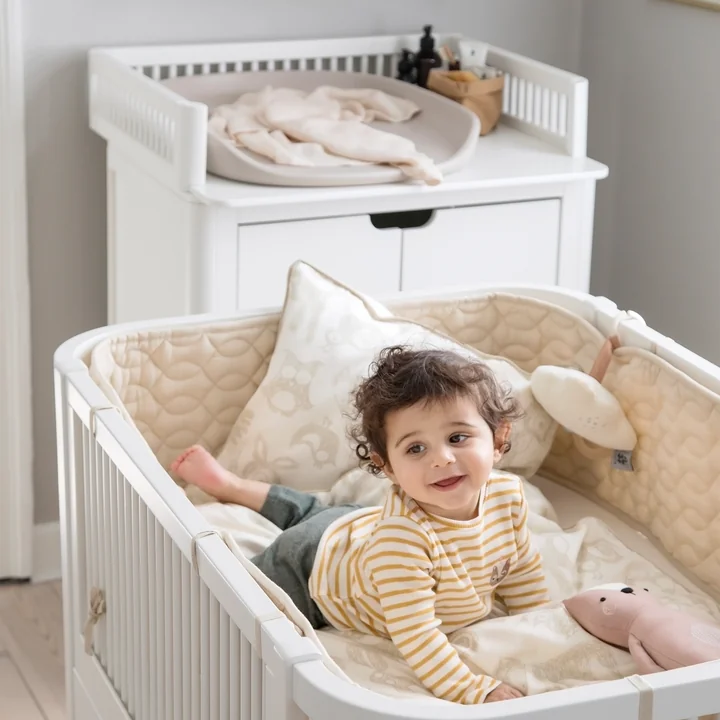 Sebra - Baby-Bettnestchen, quadratisch abgesteppt / jetty beige