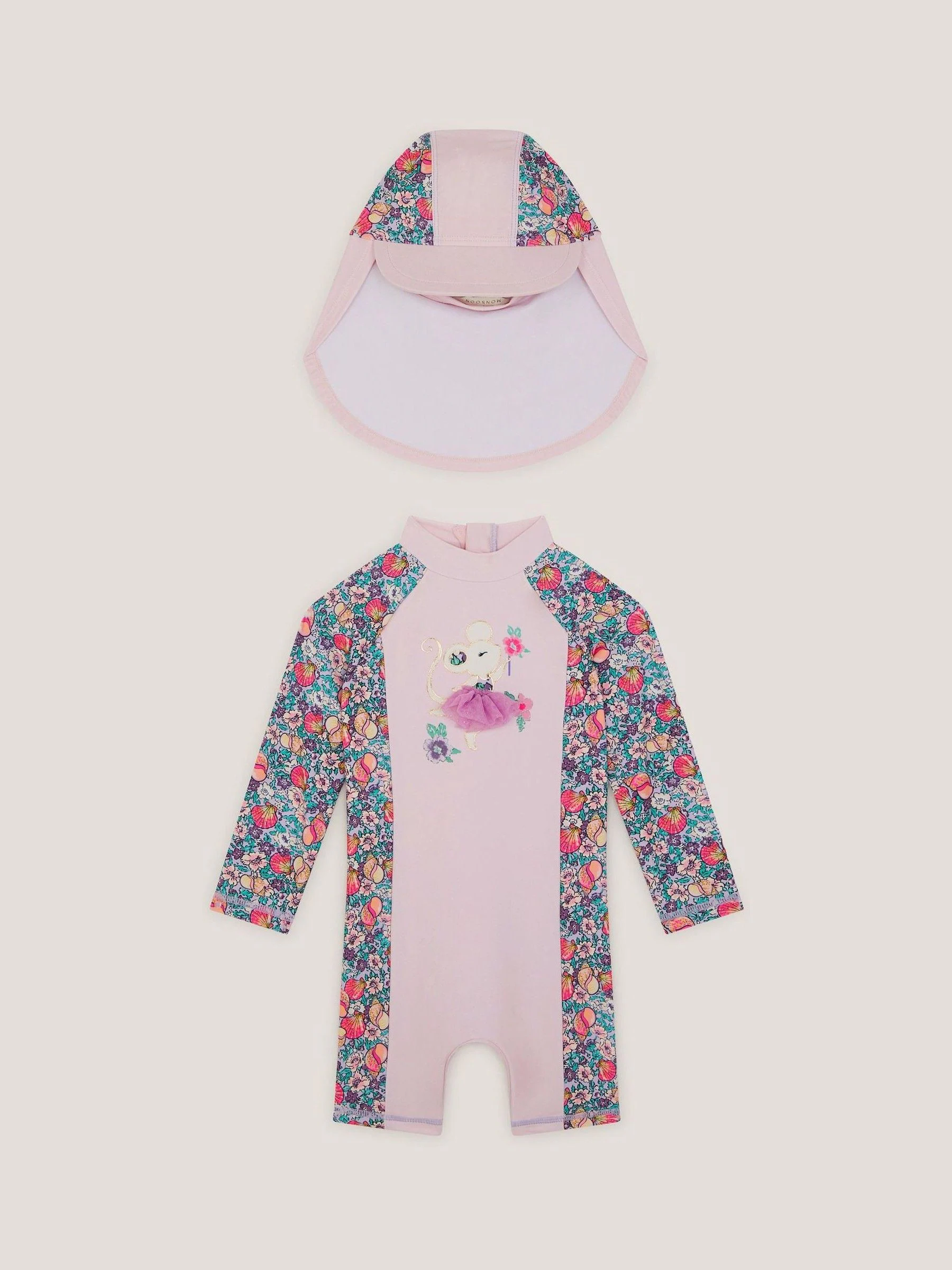 Monsoon Shell Print UPF50+ Sunsafe Suit & Sun Hat Set
