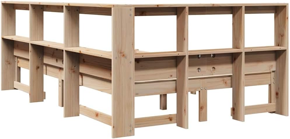 vidaXL Massivholzbett mit Regal ohne Matratze 120x200 cm Kiefer, Holzbett mit Regal, Massivholzbett mit Regal, Bett, Holzbett mit Bücherregal