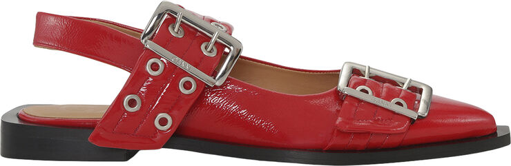 Ganni Feminine Buckle Ballerina Naplack Racing red