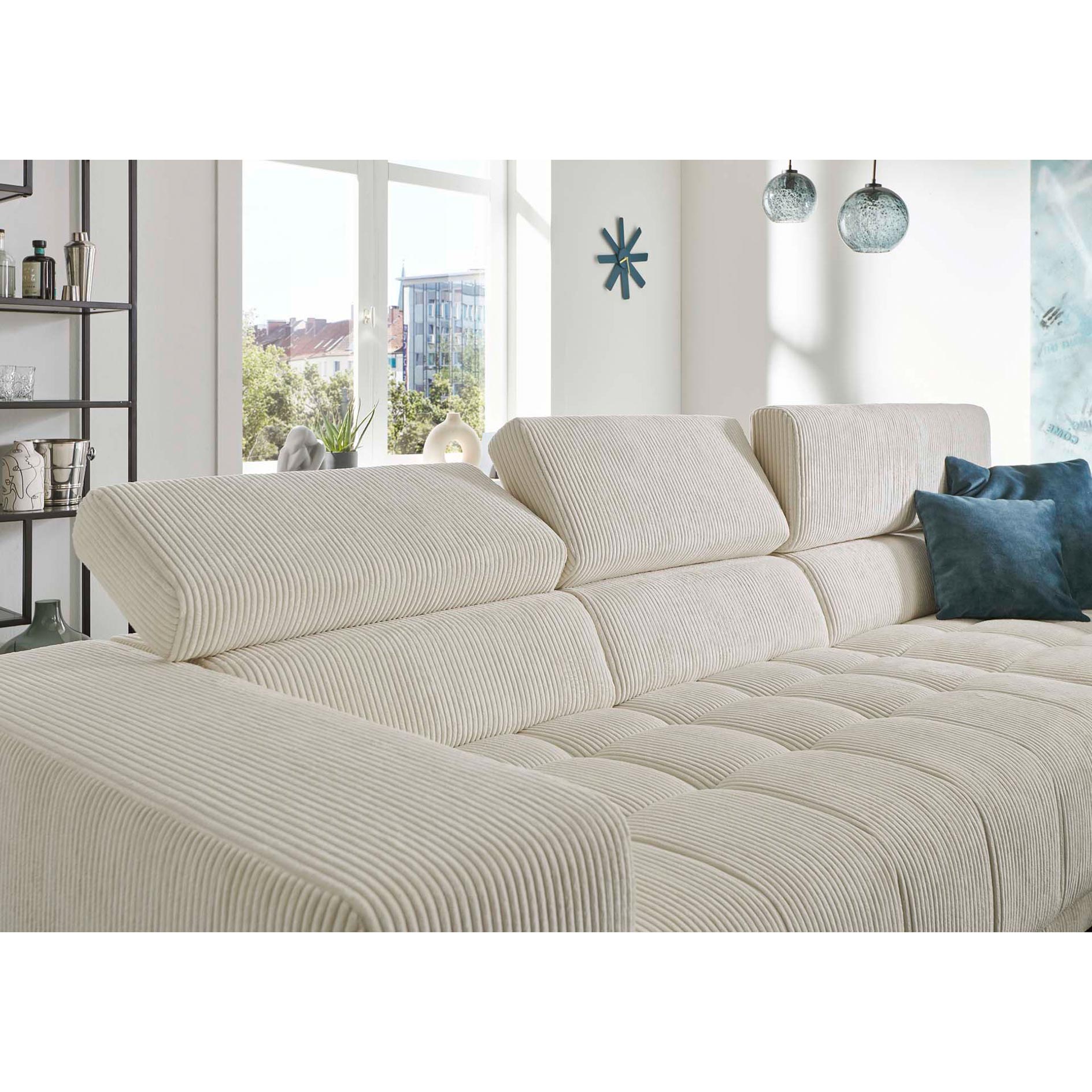 polsterpower Ecksofa - natur - Cord - Basismodell - Armlehne links