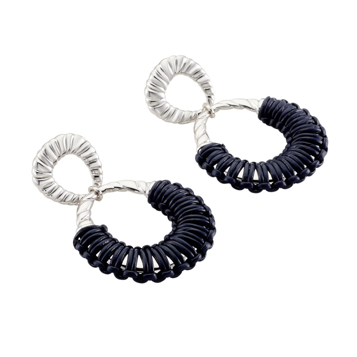 Boucles d'oreilles Agatha Twiggy argentéescuir bleu foncé